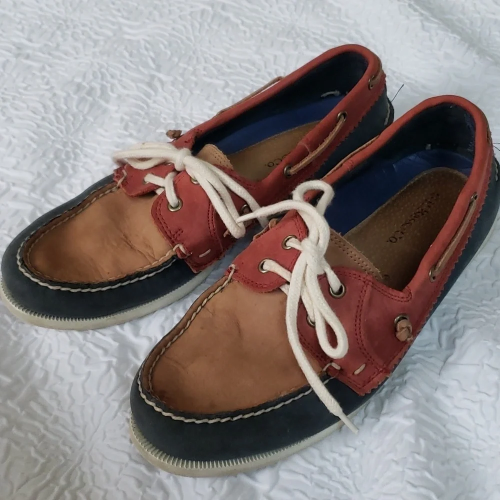 G.H. Bass & Co. Montauk Mens Charcoal/Rust/Tan Leather Boat Shoes, US 9.5 M